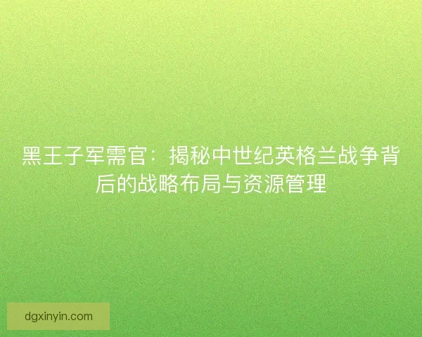 黑王子军需官：揭秘中世纪英格兰战争背后的战略布局与资源管理