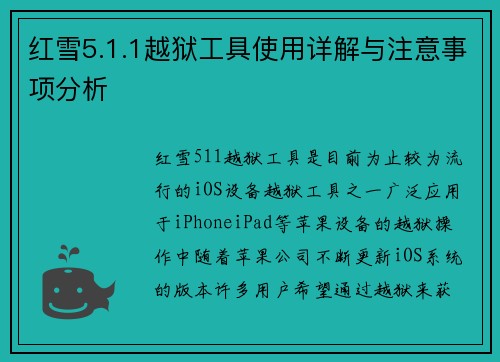 红雪5.1.1越狱工具使用详解与注意事项分析